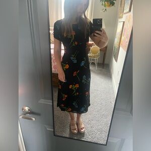 Talbots - Vintage 90s Floral Black Midi Dress | Petite size 4